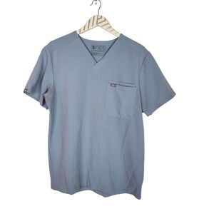 FIGS Top‎ Mens Medium Blue Gray Leon Three-Pocket Scrub Top Medical Doctor Nurse